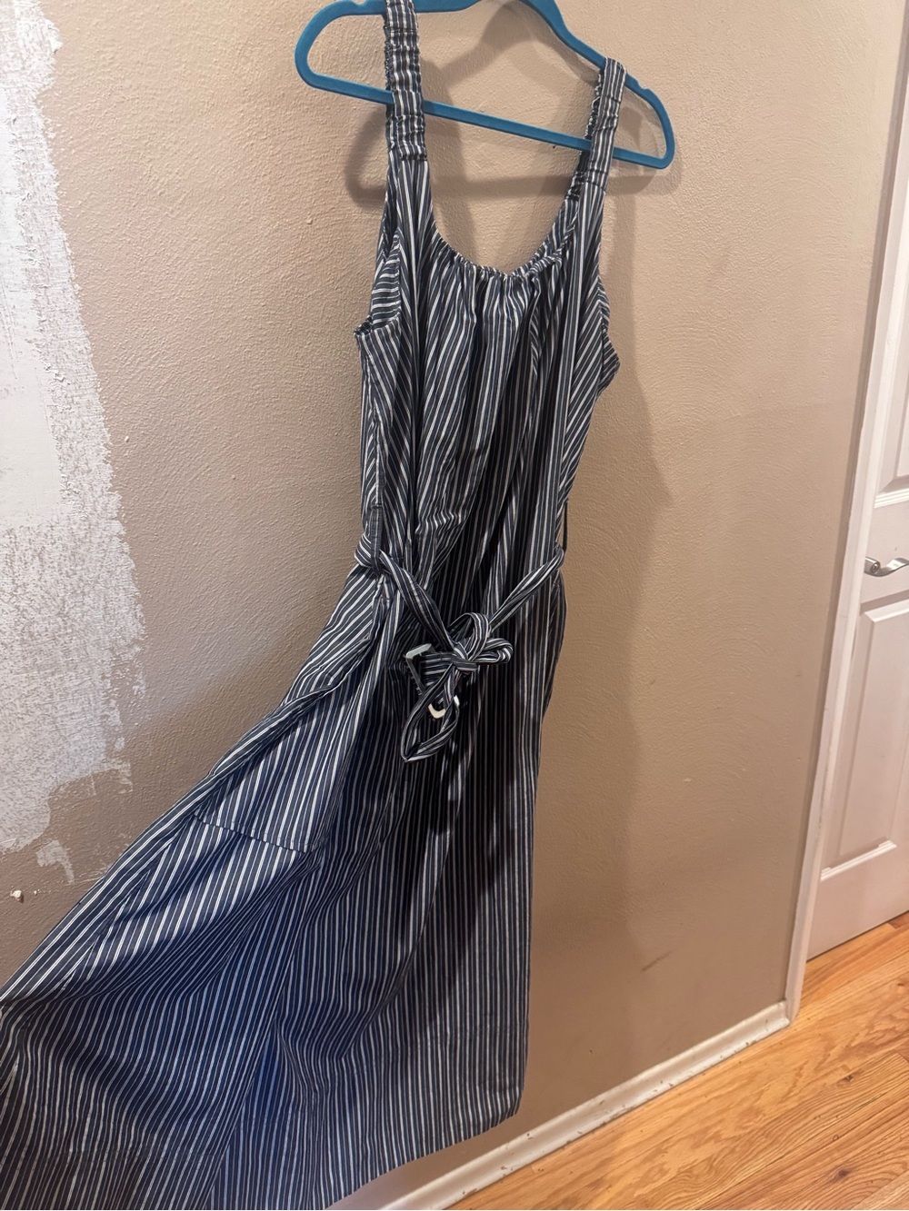 Striped Navy and White Sleeveless Maxi Dress